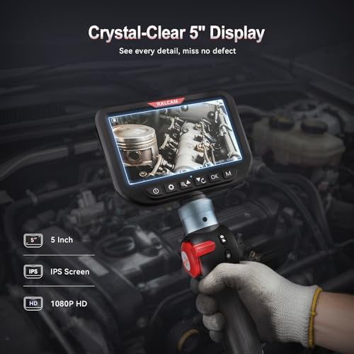 Image of Ralcam Dual Lens Articulating Borescope Camera with Light, Slim Probe