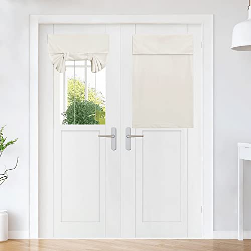 NICETOWN Ivory White Room Darkening Tricia Velvet Curtain for French Door, Noise Control with Sticky Tieback Blind Thermal Insulated Rod Pocket Window Shade, Single Door Panel,26" W x 69" L