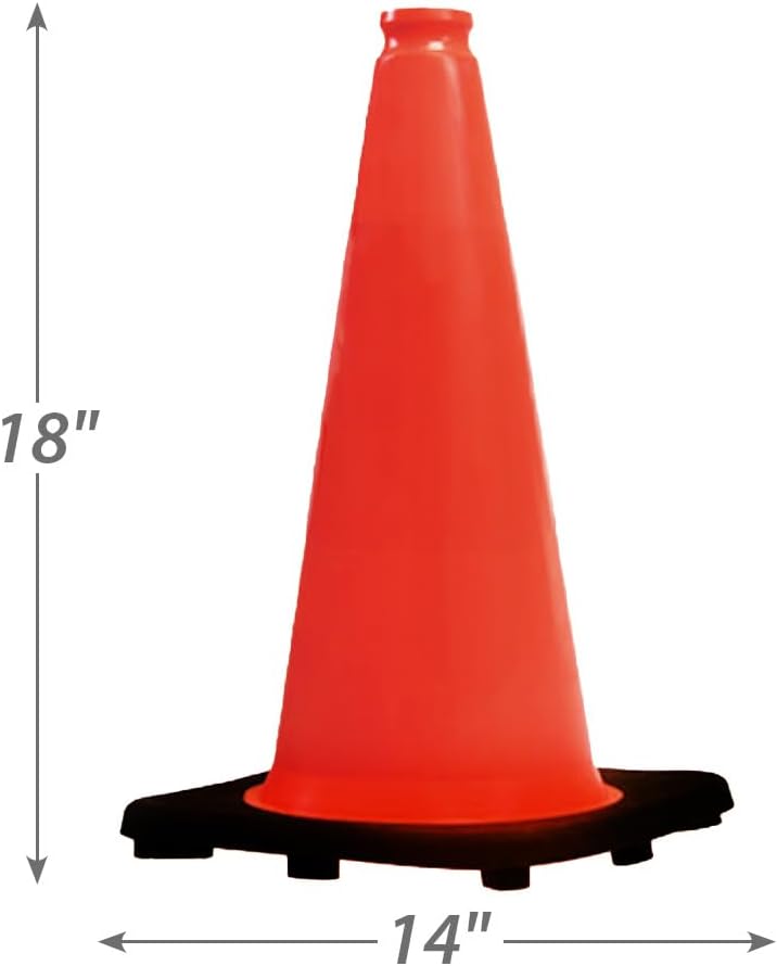SmartSign Traffic Cones 18 inch - Fluorescent Orange Safety Cone with Heavy Bottom Black Base, Premium Multipurpose Plastic Cones for Parking/Construction/Roads/Emergency Barrier, Pack of 1