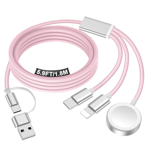 Travel Essentials for Apple Watch Charger,iPhone Charger,3 in 2 Type C/Lightning/Magnetic Travel Charging Cable,Portable Multi Charging Cable for Apple Watch, iPhone 17‑11,Samsung S26,Car,iPad-6FT