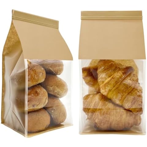 BIUBIU Paper Bread Bags for Homemade Bread Sourdough Bread Bags Bakery Bags with Window Cookie Bags for Packaging Brown Kraft Snack Bags Pastry Candy Treat Popcorn Coffee Tin Tie Tab Lock Gift Giving Cover