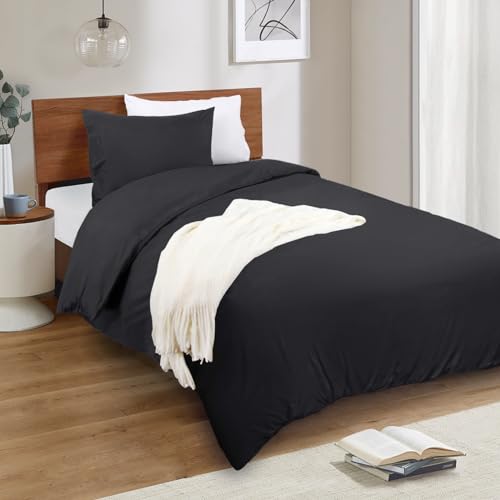 Image of Mejoroom Black Twin Duvet Cover Set - Soft and Breathable Twin Bedding Sets with Zipper Closure, 2 Pieces, 1 Duvet Cover (68x90) and 1 Pillow case(20x26)