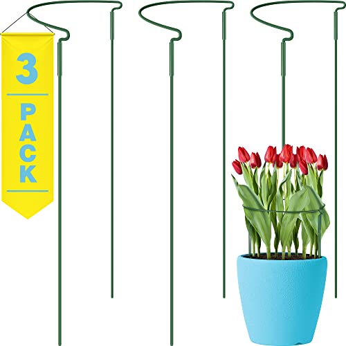 Plant Support Stakes - 3 Pack - Large 15" X 30" Plant Stakes, Metal Plant Supports For Outdoor Plants, Peony, Flowers, Rose, Hydrangea, Half Round Rust Resistant Plant Cage #TOP17