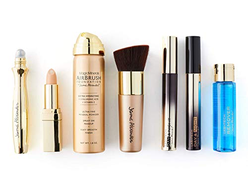 Jerome Alexander Must-Have Collection, 7 Piece Makeup Set, Concealer, Airbrush Foundation, Kabuki Brush, LashTech Mascara & Eye Makeup Remover (Medium)