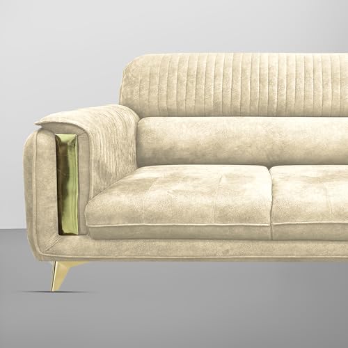 Image of Casaliving Gelio 3 Seater Sofa Set for Living Room (Cream Colour) Premium Fabric Sofa