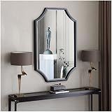 Kelly Miller 20"x28" Metal Black Beveled Wall Mirror, Scalloped Decorative Mirror for Bathroom, Bedr