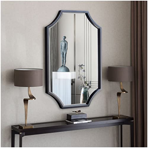 Kelly Miller 20"X28" Metal Black Beveled Wall Mirror, Scalloped Decorative Mirror For Bathroom, Bedroom, Living Room, Entryway & Hallway #TOP8
