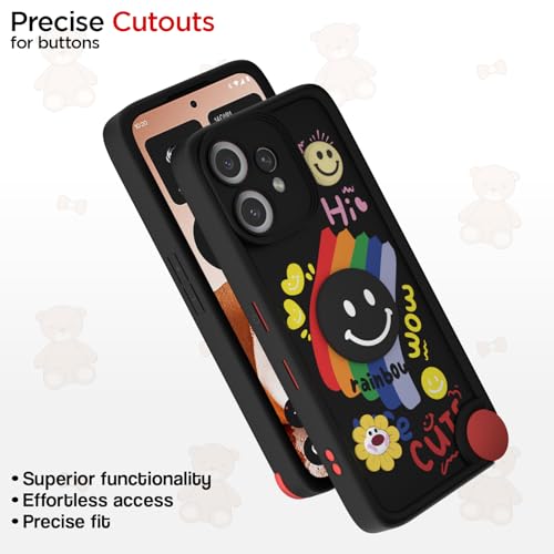 Image of Pikkme Back Cover for CMF by Nothing Phone 2 Pro 5G | Soft Silicone| Cute Rainbow Smile & 3D Cartoon Flower Design | Shockproof Raised Camera Protection Bumper Case (Black)