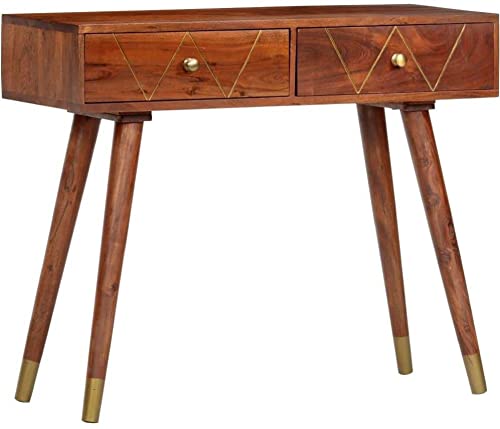 Image of Auden Solid Wood Console Table | Premium 2 Drawer Console Table for Home | Natural Mahogany Finish | Solid Acacia Wood | Cone Legs