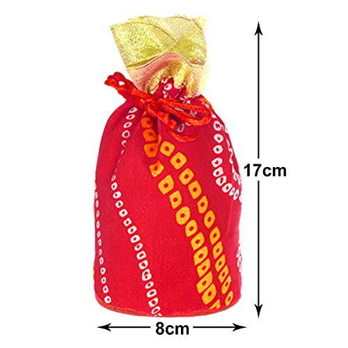 Image of Kuber Industries Multiuses Bandhej Print Potli Bag for women with Drawstring Set of 15 (Assorted)