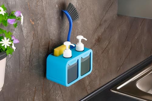 Image of MARKWELL Plastic Wall Mounted Soap Shampoo Conditioner Hand Wash Gel Dispenser Liquid Soap Sanitizer Dispenser for Bathroom Basin Kitchen Sink 350 Ml Pack of 1