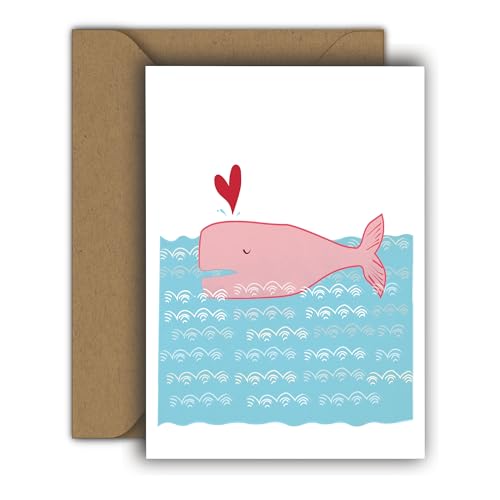Edition Colibri Tarjeta de San Valentín para él y ella, A6, tarjeta plegable con sobre, tarjeta de amor, aniversario, tarjeta de aniversario, tarjeta de San Valentín, tarjeta divertida de ballena