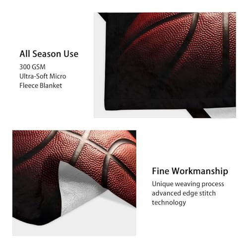 Mercuryelf Basketball Throw Blanket - Soft, Fuzzy & Warm - 30x40 Inches Small Blankets for Lap, Crib - Black Sports Throws Gift for Basketball Lovers