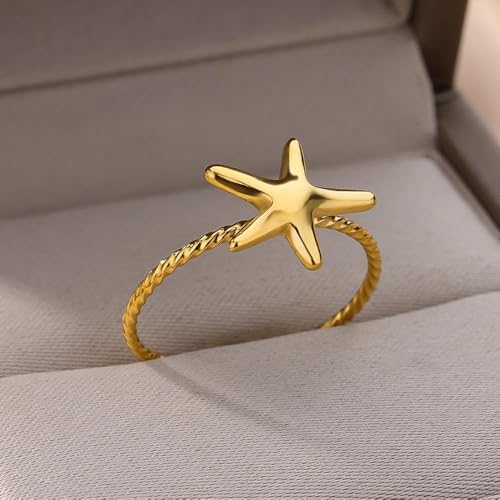 1PCS Starfish Ring, Gold Tone, Fashion Jewelry for Women, Trendy Accessories for Casual Wear, Stylish Adjustable Ring for Everyday Use (Golden)4