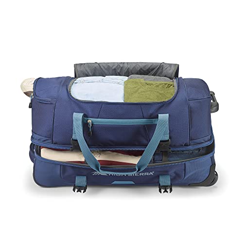 High Sierra Fairlead 28 Inch Drop Bottom Portable Wheeled Rolling Polyester Duffel Travel Bag with Recessed Telescoping Handle, Graphite Blue