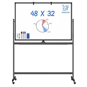 Rolling Dry Erase Board 48 x 32, maxtek Double-Sided Mobile White Board, Large Portable Magnetic Whiteboard with Stand – Easel Style Whiteboard with Wheels for Home Office Classroom School, Black
