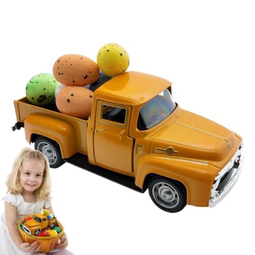 Camion de Pâques en métal avec œufs pour déco de table vintage