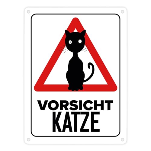 Vorsicht Katze Metallschild in 15x20 cm mit Katzen Silhouette witziges Blechschild für Katzenhalter lustige Warnung vor der Katze