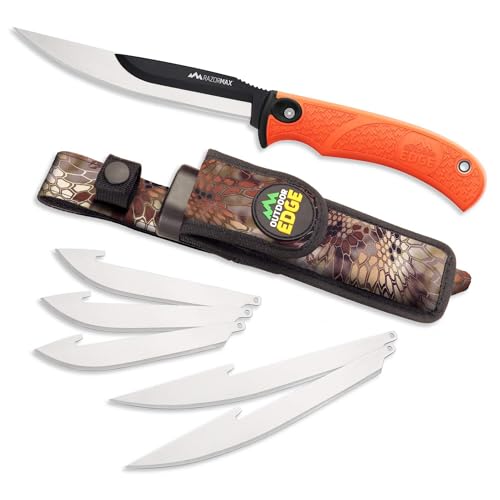 Outdoor Edge RMB-20C RazorMax Replaceable Fixed Blade Knife - Orange Handle, Includes 6 Razor-Sharp Blades - Hunting, Field Dressing, and Outdoor Use
