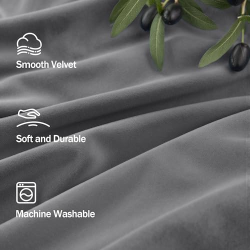 Image of Pitalk Grey Velvet Curtains 84 Inches Long 2 Panels Luxury Blackout Curtains for Bedroom Living Room Thermal Insulated Super Soft Window Drapes Gray Rod Pocket & Back Tab W52 x L84 Inch Length