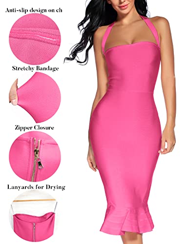 Image of houstil Women's V Neck Halter Fishtail Bandage Bodycon Dress Party