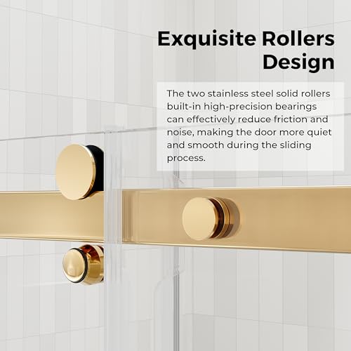 DELAVIN 56-60.in W x 72.in H Frameless Shower Door, Water Repellent Gold Shower Door with SGCC Clear Tempered Glass, Easy Sliding Showe Door with Explosion-Proof Film, Stainless Steel - Thumbnail 3