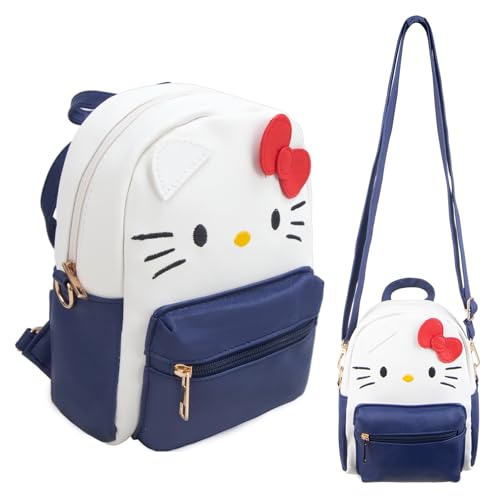 Umhängetasche Rucksack Mädchen Tasche-Kity Handtasche Süße Katzen Crossbody Bag Kindergarten PU Leder Anime Weiß Cartoon Schulrucksack Geldbörse Reise Leicht Fashion Weihnachts Geburtstag Geschenke