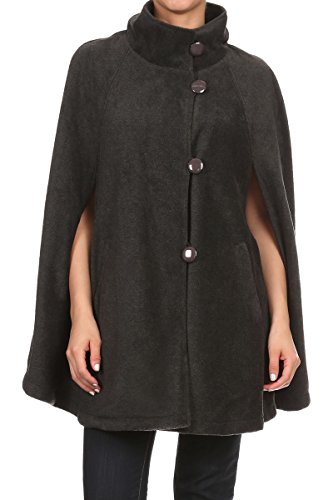 LL Womens Cape Poncho Coat Fall Winter Soft Fleece Open Front Button