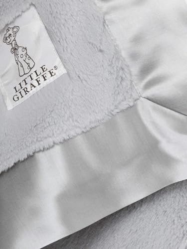 Image of Little Giraffe Luxe Ultra-Plush Mini Blanky 17″x17″ - Baby Security Blanket & Lovey, Faux-Fur Plush with Satin Border, Newborn Infant Snuggle Blanket Gift - Silver