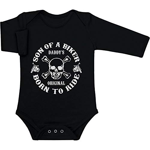 Shirtgeil Body Bebé Manga Larga Daddy's Original - Hijo de un Motero Regalos Papá 6-12 Meses Negro
