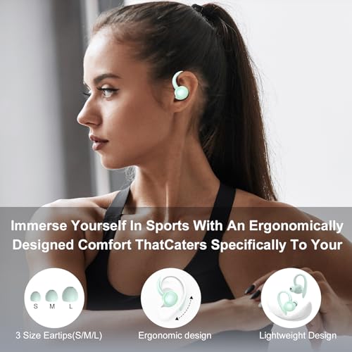 Image of PEFUPEW Wireless Earbuds, Bluetooth 5.4 Headphones Sport, Over Ear Buds with ENC Noise Cancelling Mic, 48H, Wireless Earphone with Earhooks, IP7 Waterproof Buds for Workout Running, Light Blue