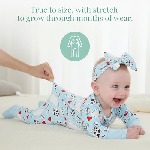 Image of PATPAT Bamboo Viscose Baby Footie with Headband, NB-2T | 2 Way-Zipper, Fold-over mittens and feet, Soft and Breathable, True to size, Stretchy for duration, Comfort in every season