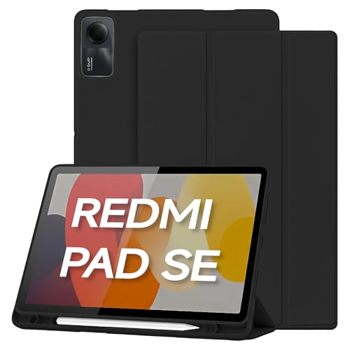 Capa Smart Case para Xiaomi Redmi Pad SE 11'' – Magnética, Sleep/Wake, Suporte para Caneta, Tampa Magnética e Suporte Integrado (Preto, Apenas Capa)