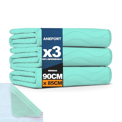 ANEFORT - Pack 3 Empapadores Cama Adultos 90 x 85 cm Lavables con...