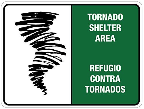 VinMea Warning Metal Sign Bilingual Tornado Shelter Area Wall Sign 12"x18"
