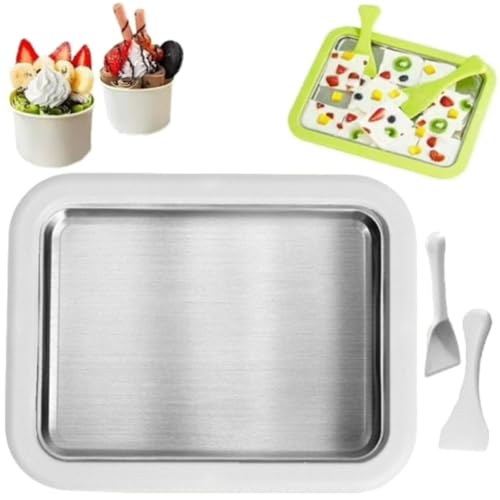 Kit para hacer helados enrollados, placa de congelación instantánea de acero inoxidable con 2 raspadores, rollo de sartén de gelatina instantánea, bandeja de helado enrollada, perfecta para diversión