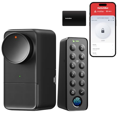 SwitchBot WLAN Smart Lock Pro mit Touchscreen-Tastatur, Matter Over WiFi, Elektronisches Türschloss Mit Aufladbarem Akku, Türöffner per App, Fingerprint, Code, Alexa, Google, unterstützt Apple Home