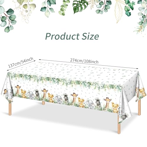 Image of TREWAVE 3 Pcs Jungle Safari Animal Tablecloths Wild Animals Plastic Table Cover Wild Creatures Printed Tablecloth for Boy Girl Baby Shower Birthday Table Decoration Supplies, 54 inch x 108 inch