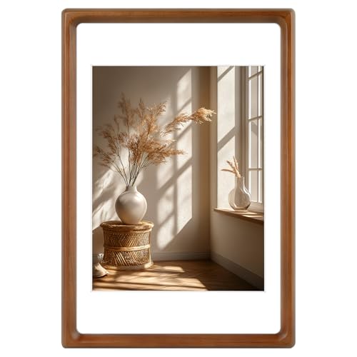 Golden State Art 8x12 Picture Frames - Brown Solid Wood with Glass - Rounded Corner 12x8 Picture Frame Matted to 7x9 Photos - Wall or Tabletop Decor Display