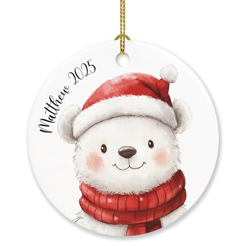 Personalized Polar Bear Christmas Ornament 2025 - Custom Year & Name Gift for Bear Lovers, Kids, Boys, Girls - Cute Xmas Animal Decor