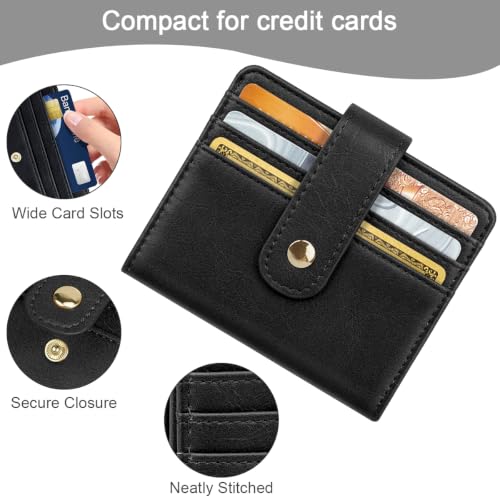 Image of Small Wallets for Women Slim Minimalist Bifold Credit Card Holder | Compact Zipper Coin Purse for Ladies RFID Blocking Mini Travel PU Leather Card Case Gifts for Mom, Matte Black