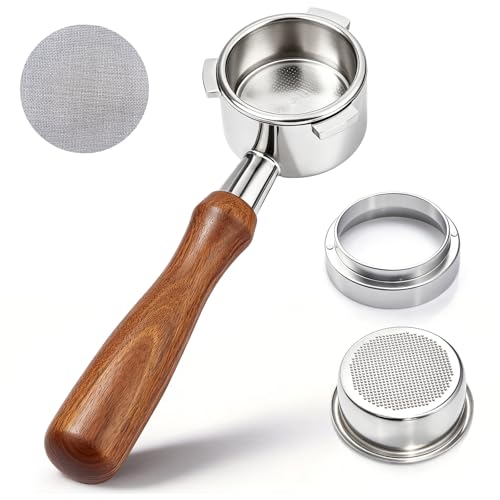 JAOUI 54mm Bodenloser Siebträger mit Puck Screen & Filterkorb Edelstahl Bottomless Portafilter 54mm für Sage/Breville Barista Express/Pro/Touch/Bambino Plus/Infuser/Duo-Temp Pro Massivholzgriff