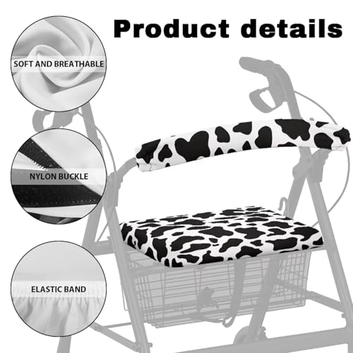 Image of Cow Print Rollator Walker Seat Covers, Soft and Adjustable Backrest Covers, Universal Accessories for Seniors with Seat Cover