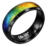 Ello Elli 8mm Color Changing Mood Ring for Men & Women, Stainless Steel Comfort Fit Mood Ring, Silver & Black Band