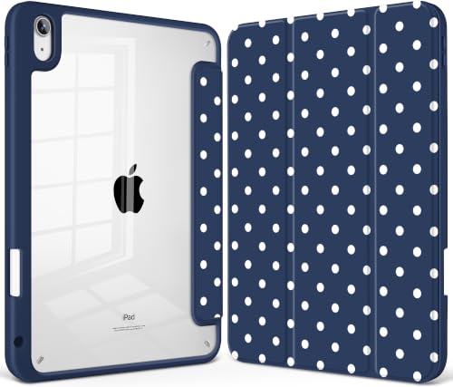 Tuiklol Case for iPad 11 inch (A16 Chip) 2025 Gen 11th / iPad 10.9 inch 2022 10th Gen, Buit in Pencil Holder with Shockproof Cover Clear Transparent Back Shell Auto Wake/Sleep,Spot-Navy Blue