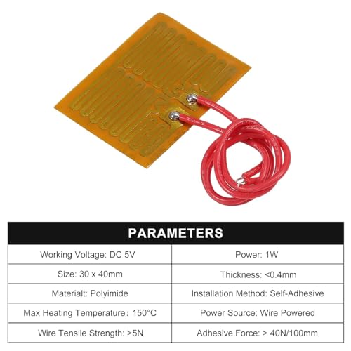 ALAMCN 5 Stück Heizfolie Heizplatte 5V 1W Polyimid Heizfolie Klebstoff Selbstklebende PI Heizelemente Folie für Elektrische Heizung Gerät Heizplatte, 30 x 40mm