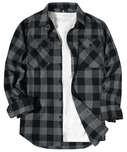 zitysport Chemise pour Homme à Carreaux Manches Longues Chemise Flanelle Bûcheron avec Poches Poitrine Chaude pour Le Travail en Extérieur et Les Loisirs Coupe Classique(Gris Foncé XL)