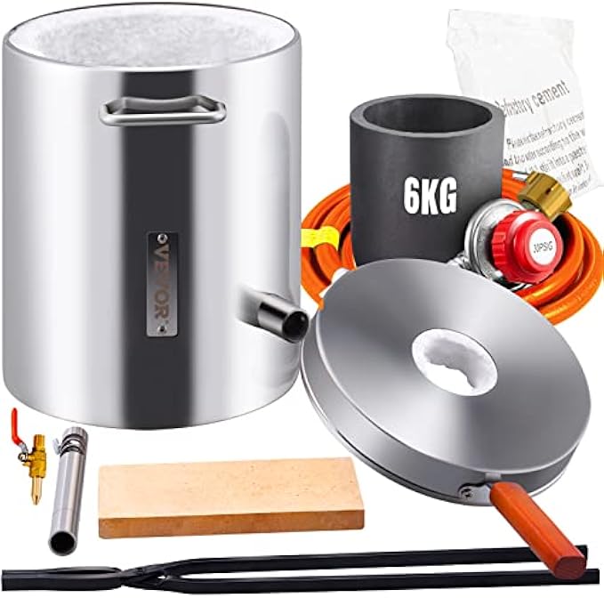 VEVOR propane furnace kit, 6kg large capacity casting home kiln, blacksmith forge with crucifix and pinch pot, stainless steel furnace for metal scrap recycling, gold copper silver casting