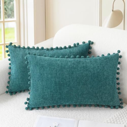 CaliTime Decorative Couch Throw Pillow Covers 20 X 12 Inches Teal