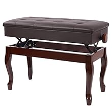 [Dimensions]: The size of the cushion is 28.5x13.4in./72.5x34cm. The piano bench stool has an adjustable height of 18~21.7in./46~55cm. Its net weight is 22lbs/10kg. It can hold up to 441lbs/200kg. [Adjustable Height]: This piano bench with storage is...